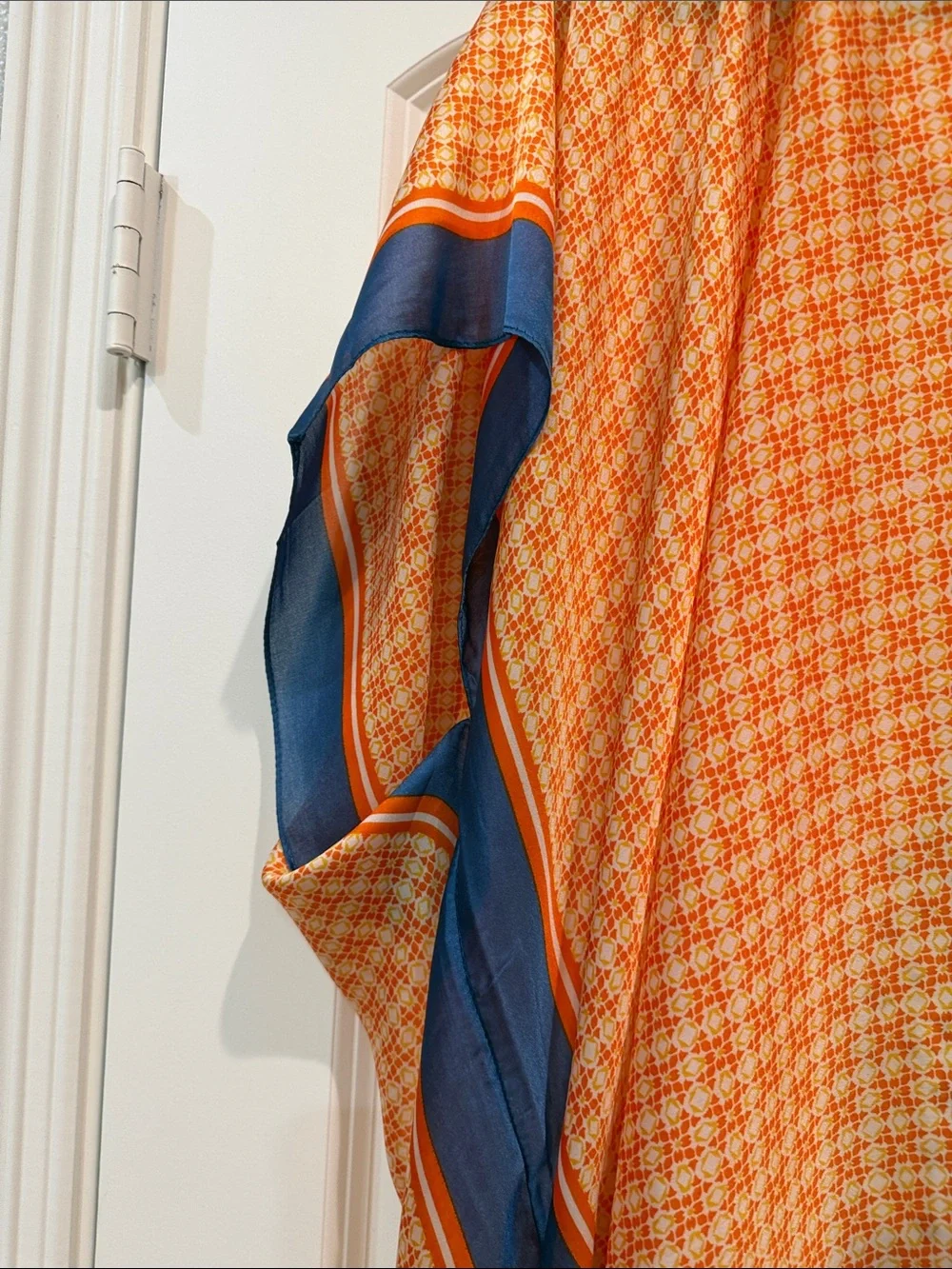 Women's Orange & Blue Patterned Swim Coverup Kimono